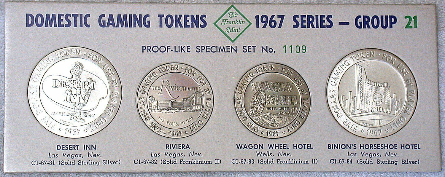 Vintage Proof-Like Franklin Mint 1967 Series Domestic Gaming Tokens Group 21
