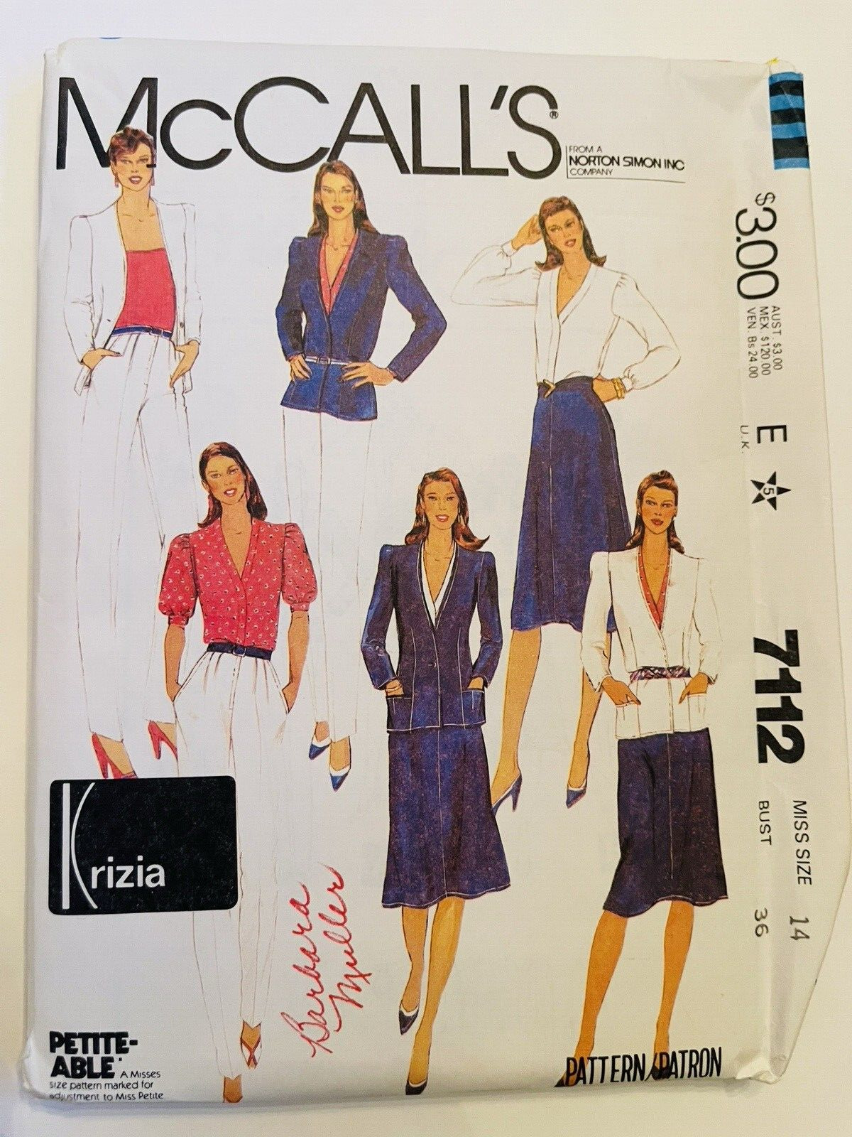 Vintage McCall's Pattern Designer Krizia #7112 Business Suit UNCUT Sz 14 -36
