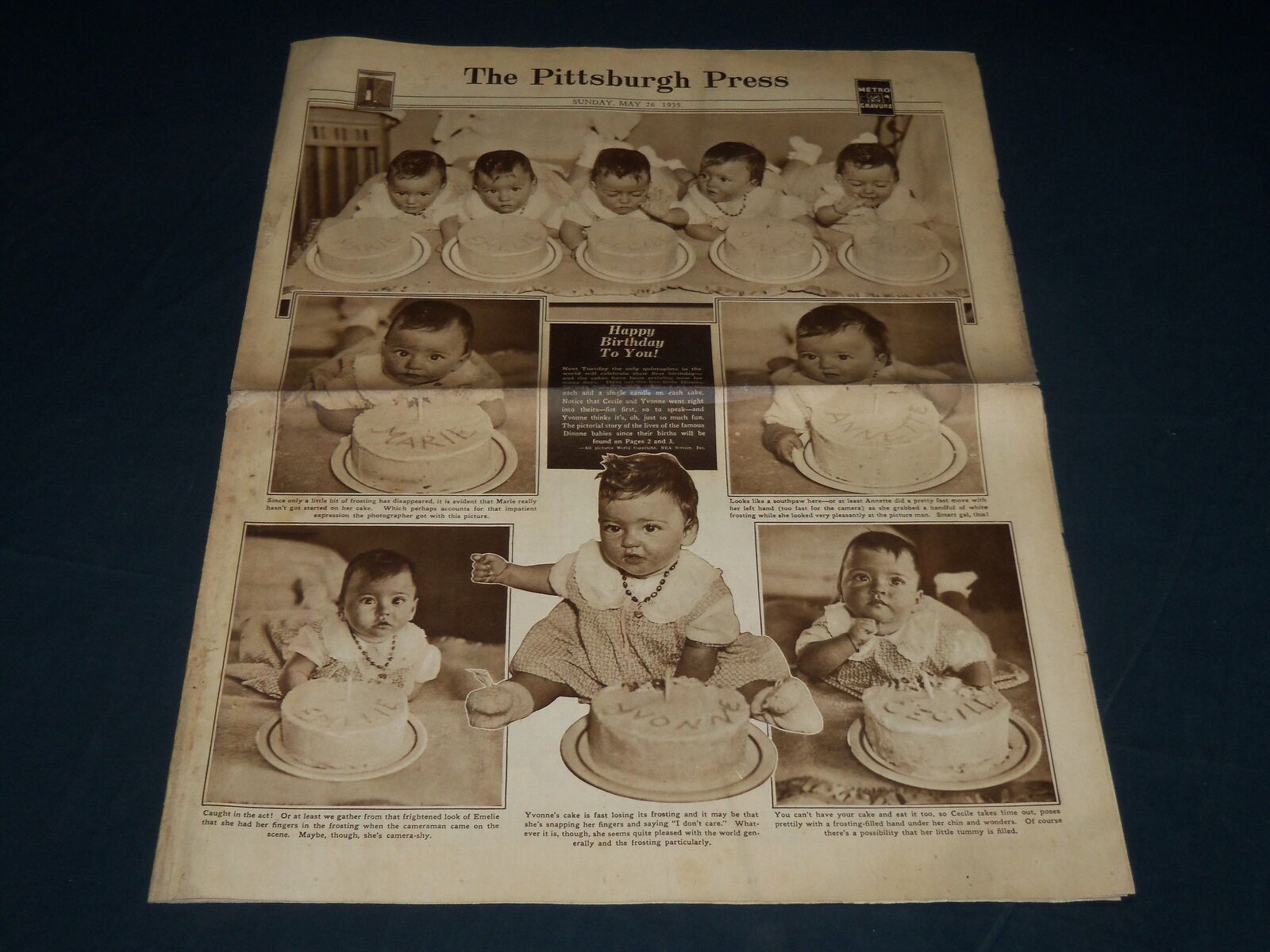 1935 MAY 26 THE PITTSBURGH PRESS SUNDAY METRO GRAVURE - DIONEE QUINTS - NP 4543