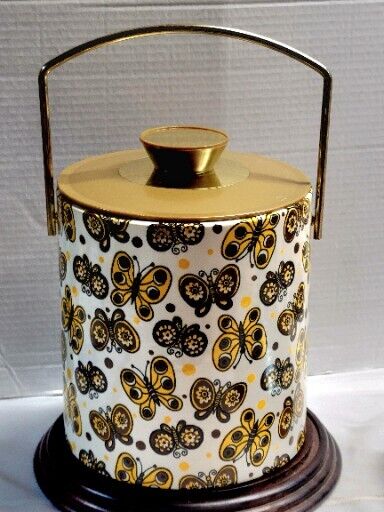 Vintage Retro 1960s  Ice Bucket Butterflies Acrylic Barware Decor Excellent