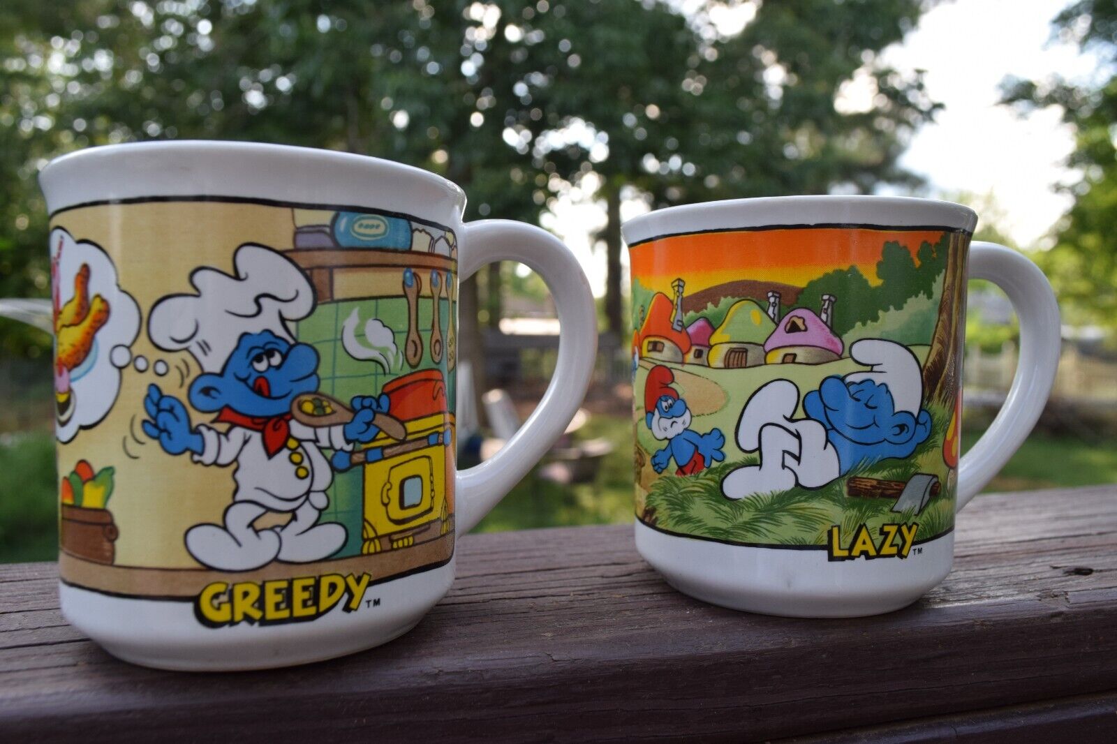Vintage 1982 Smurfs Ceramic Collectables -LAZY GREEDY Mug - Wallace Berrie & Co