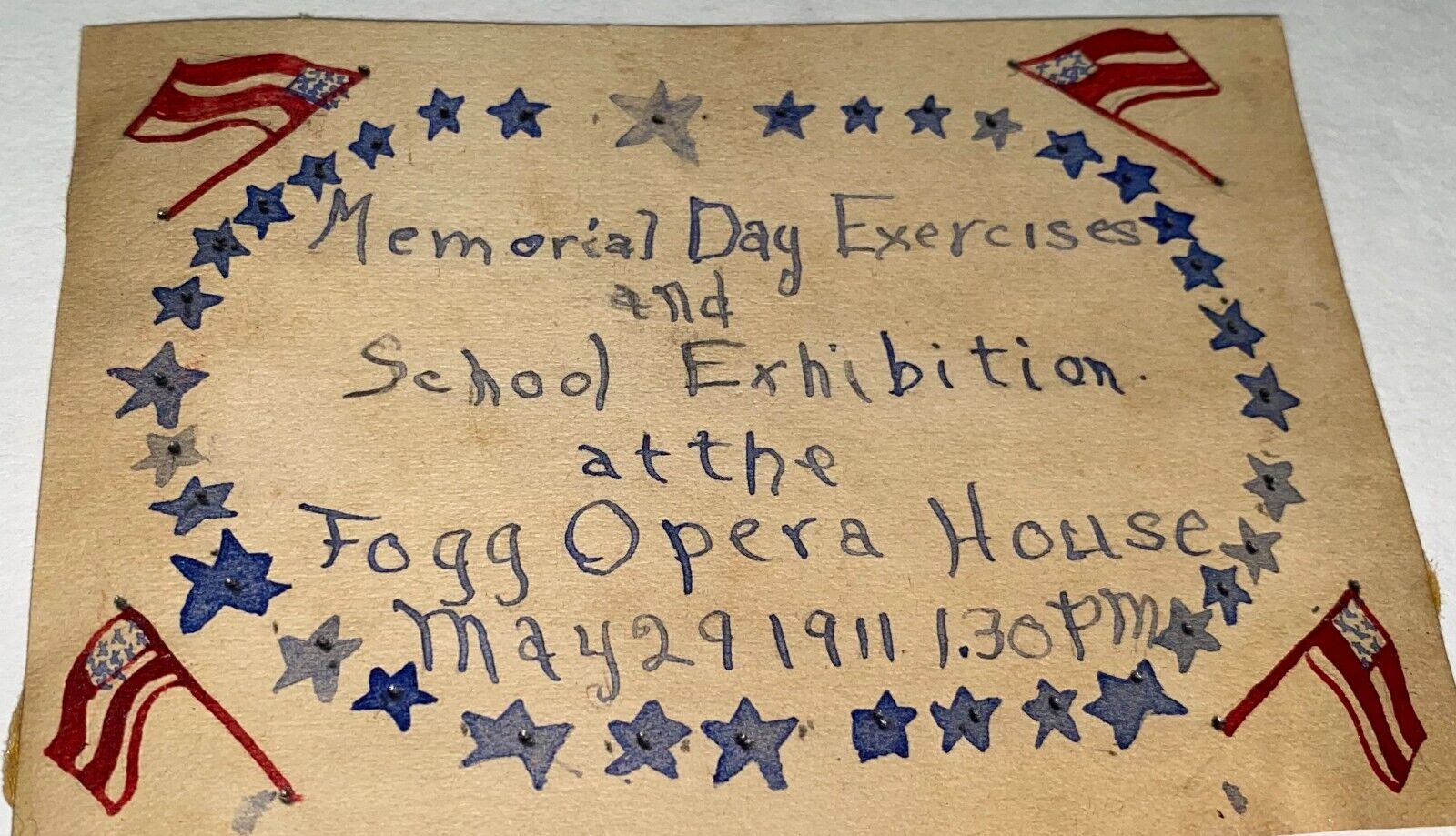 Rare Antique Patriotic Handmade Memorial Day & Exhibition Fogg Opera House 1911
