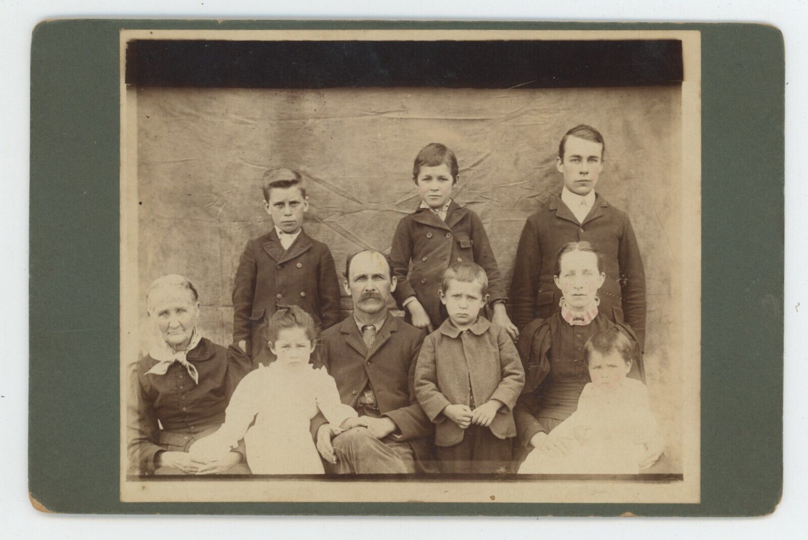 Antique Circa 1890s Cabinet Card Incredible Family Portrait With Six Children