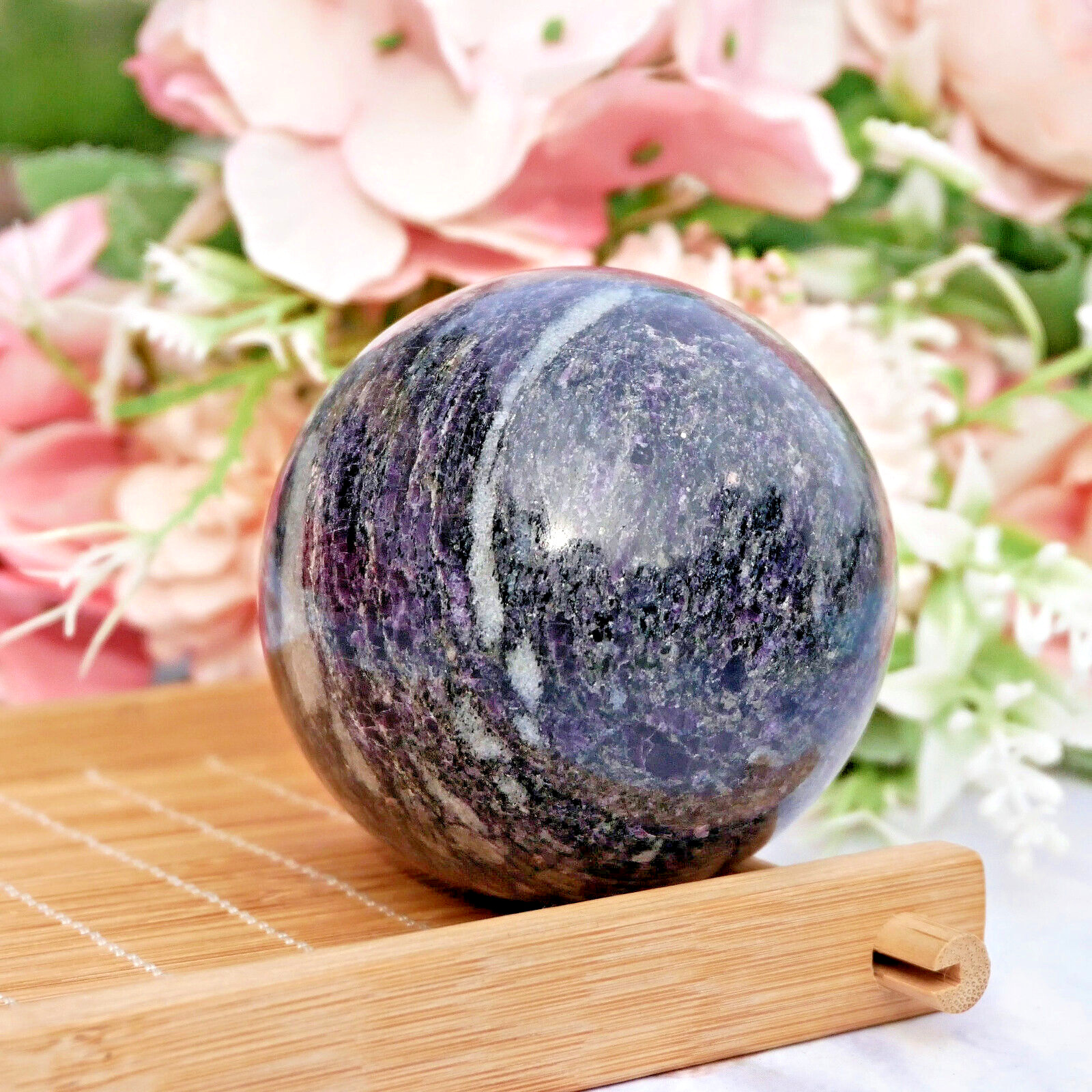 0.7Lb Natural Purple Jade Sphere Reiki Energy Healing Crystal Ball Gemstone Gift