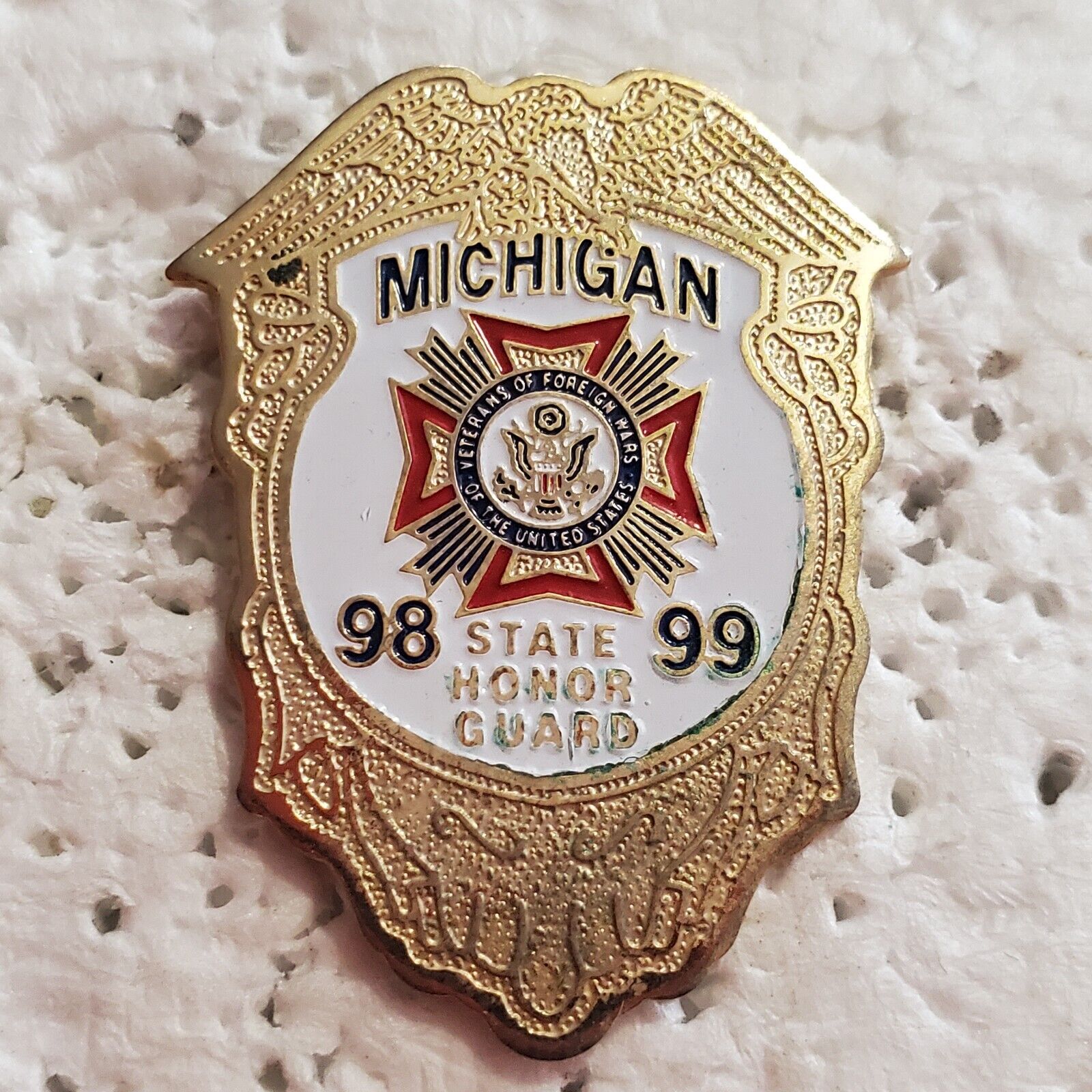 VTG VFW 1998-99 Michigan State Honor Guard Seal Logo Lapel Hat Pin Tie Tac Badge