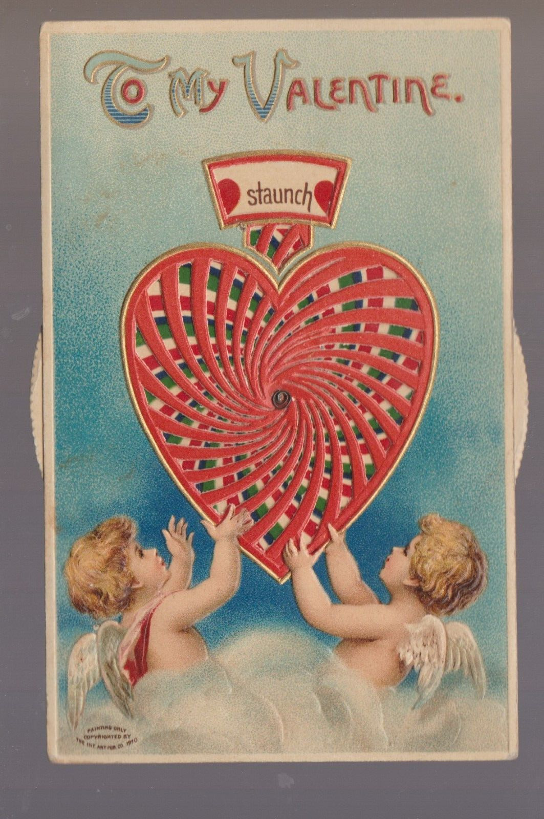 Clapsaddle 1910 MECHANICAL VALENTINE Kaleidoscope SPINNING WHEEL HEART Cupids #2