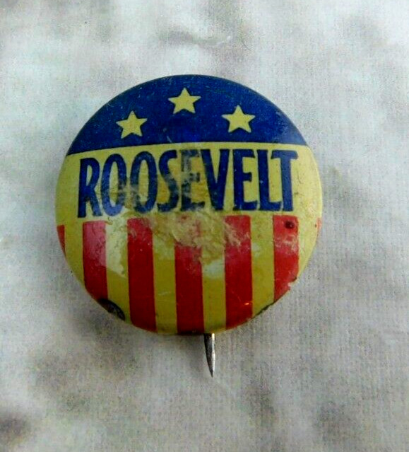 Original Franklin Roosevelt President Campaign Pin Pinback Button Bastian Bros.