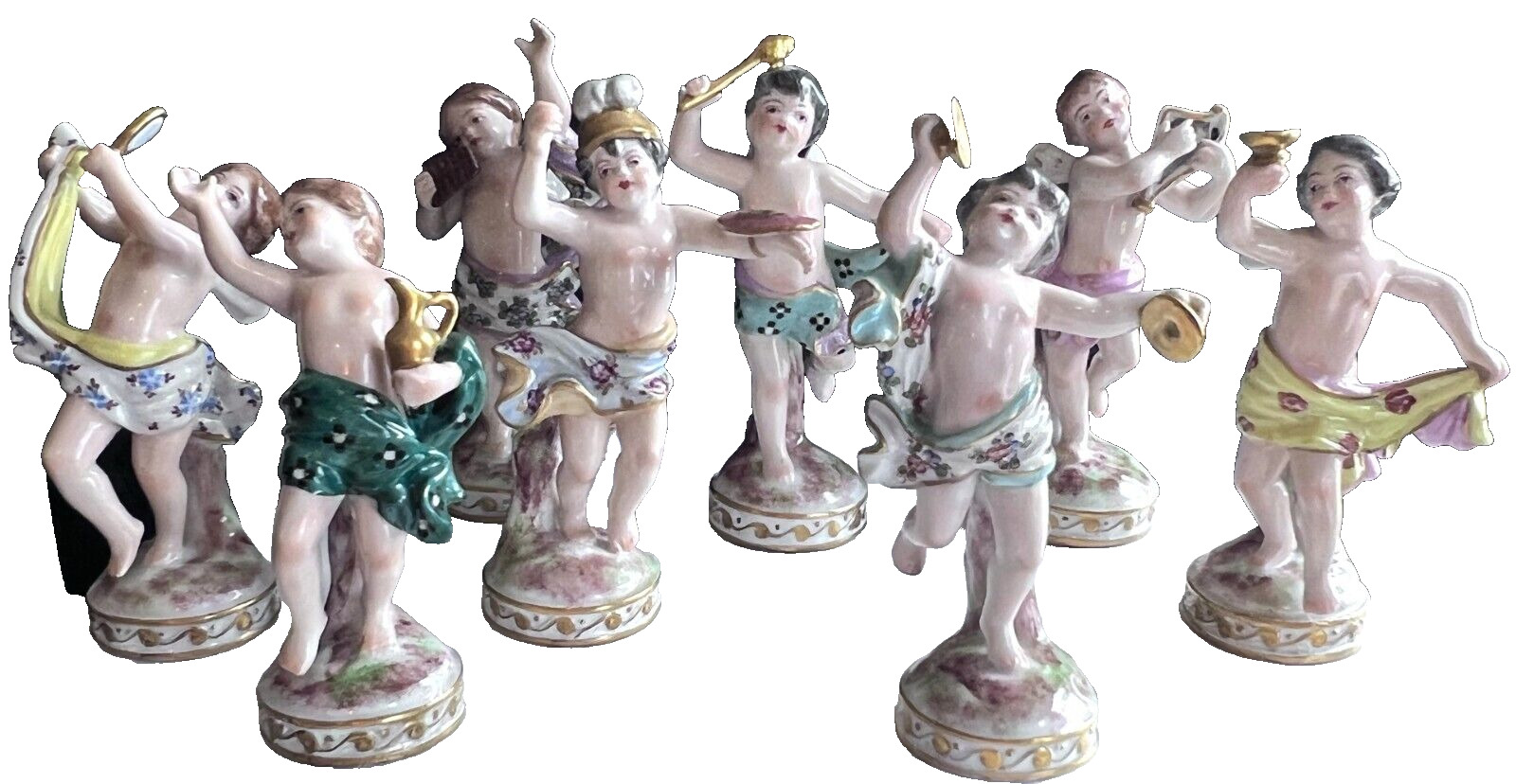 8 Meissen Style Porcelaine De Paris / kalk Antique Porcelain Cherub Figurines