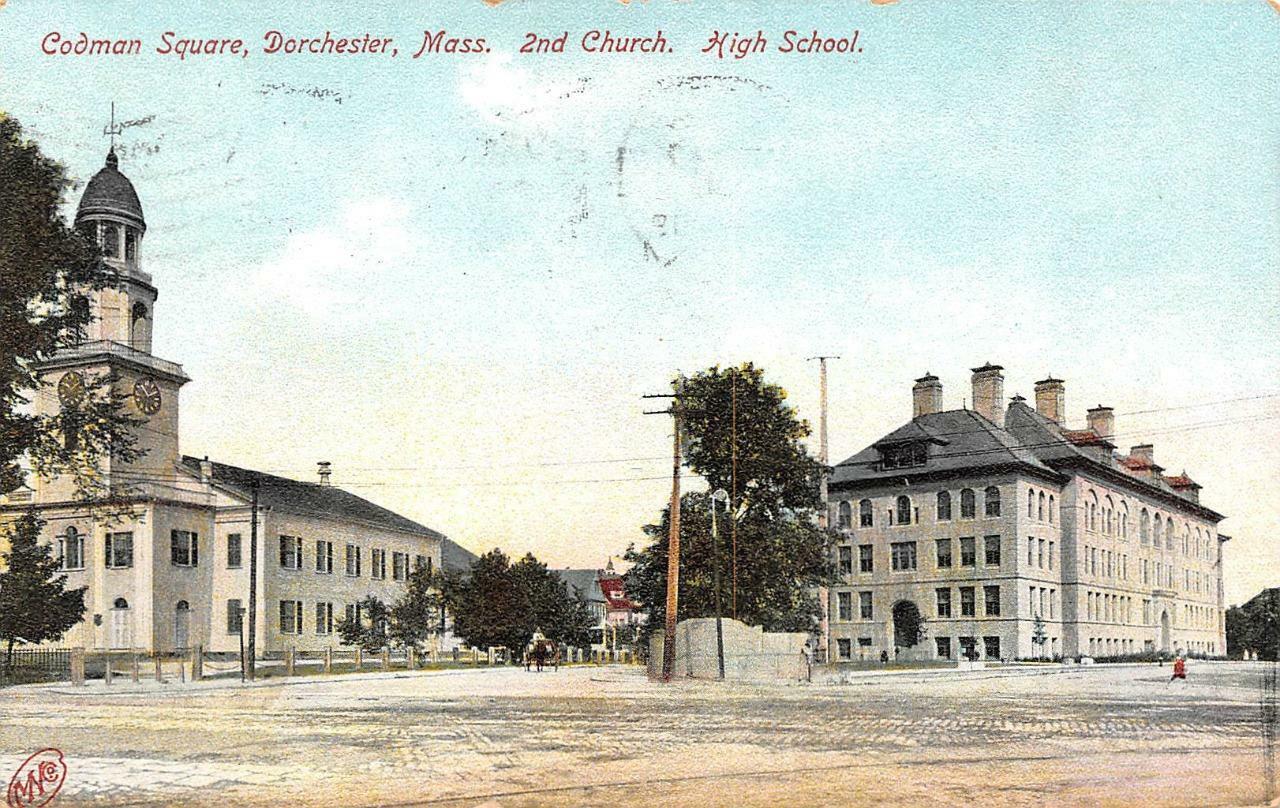 DORCHESTER, MA Massachusetts  2ND CHURCH~HIGH SCHOOL Codman Square 1907 Postcard