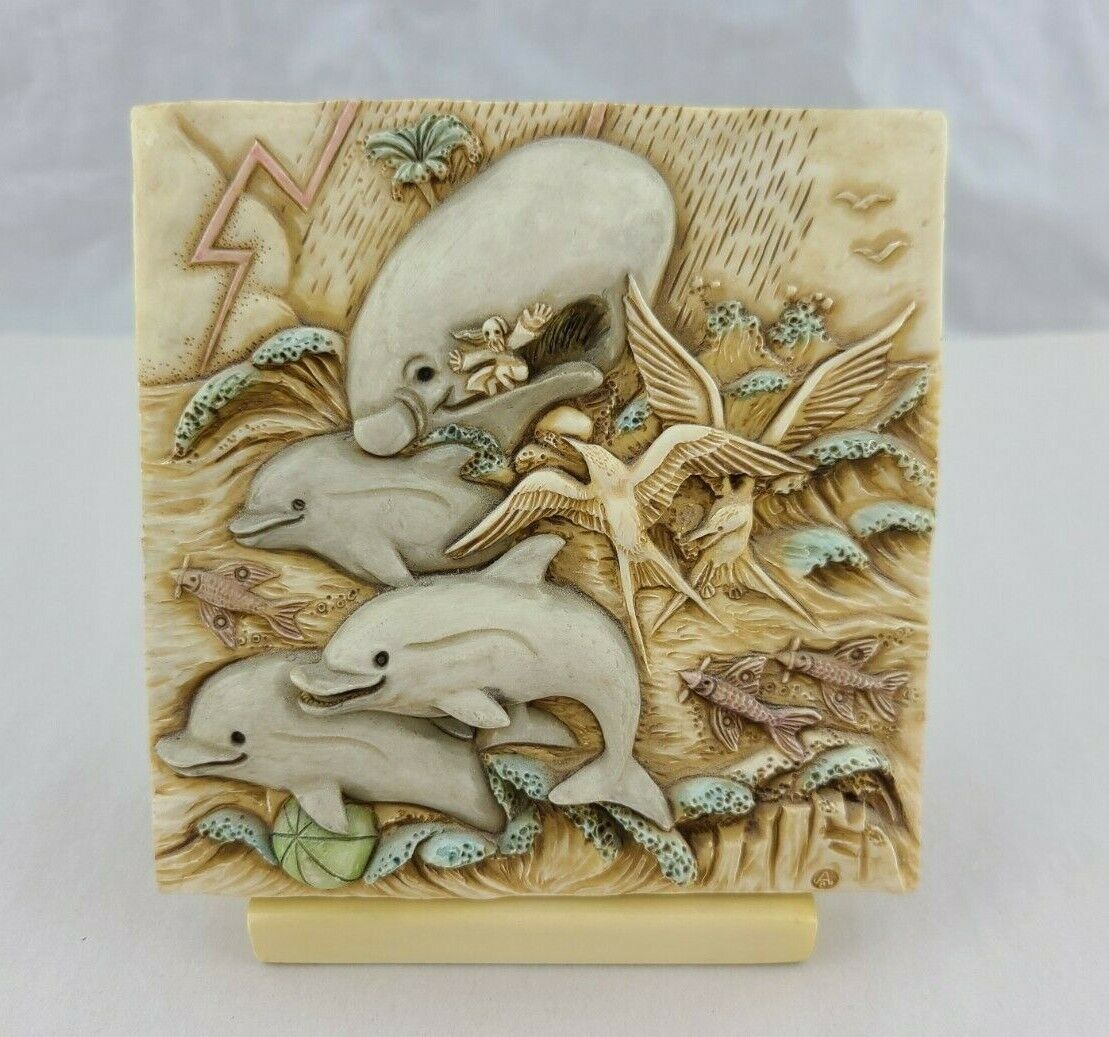 Harmony Kingdom Picturesque Dophins Tile and Stand