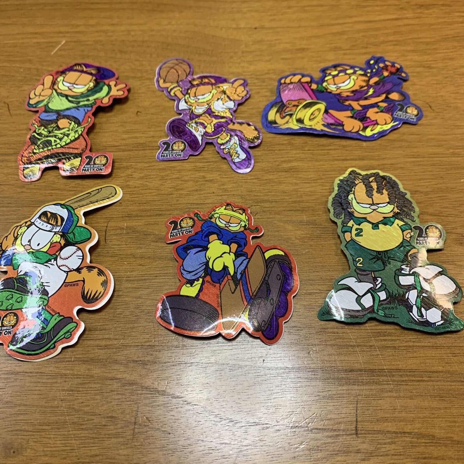 VTG 20 Years Of Garfield Sticker Lot 6 Party On Sports Cutout 90s Prismatic New