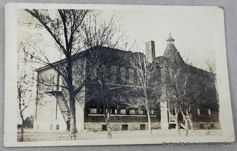 Antique Postcard High School Building Overbrook Kansas RPPC REAL PHOTO