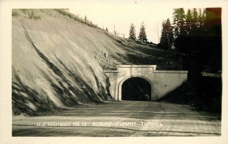 Burns Summit Tunnel 1930s Montana US Highway #10 RPPC real photo postcard 7743