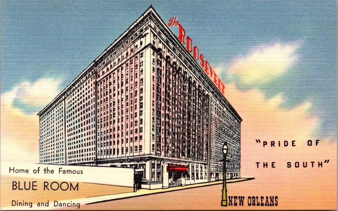 New Orleans, Louisiana, Roosevelt Hotel Home of the Blue Room. Linen Postcard B1