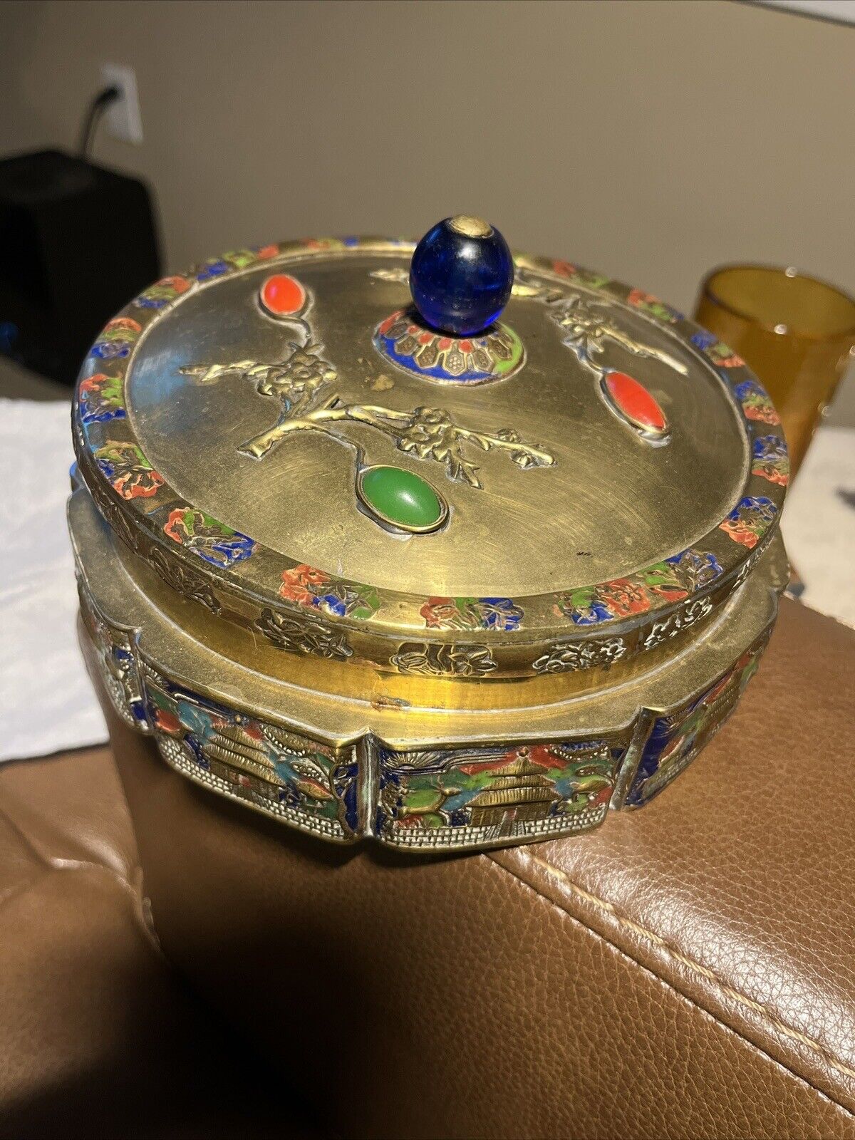 KK81 Antique Circa 10th Century Copper Enamel Tea Box - Set of 1 Enamel Tea Box