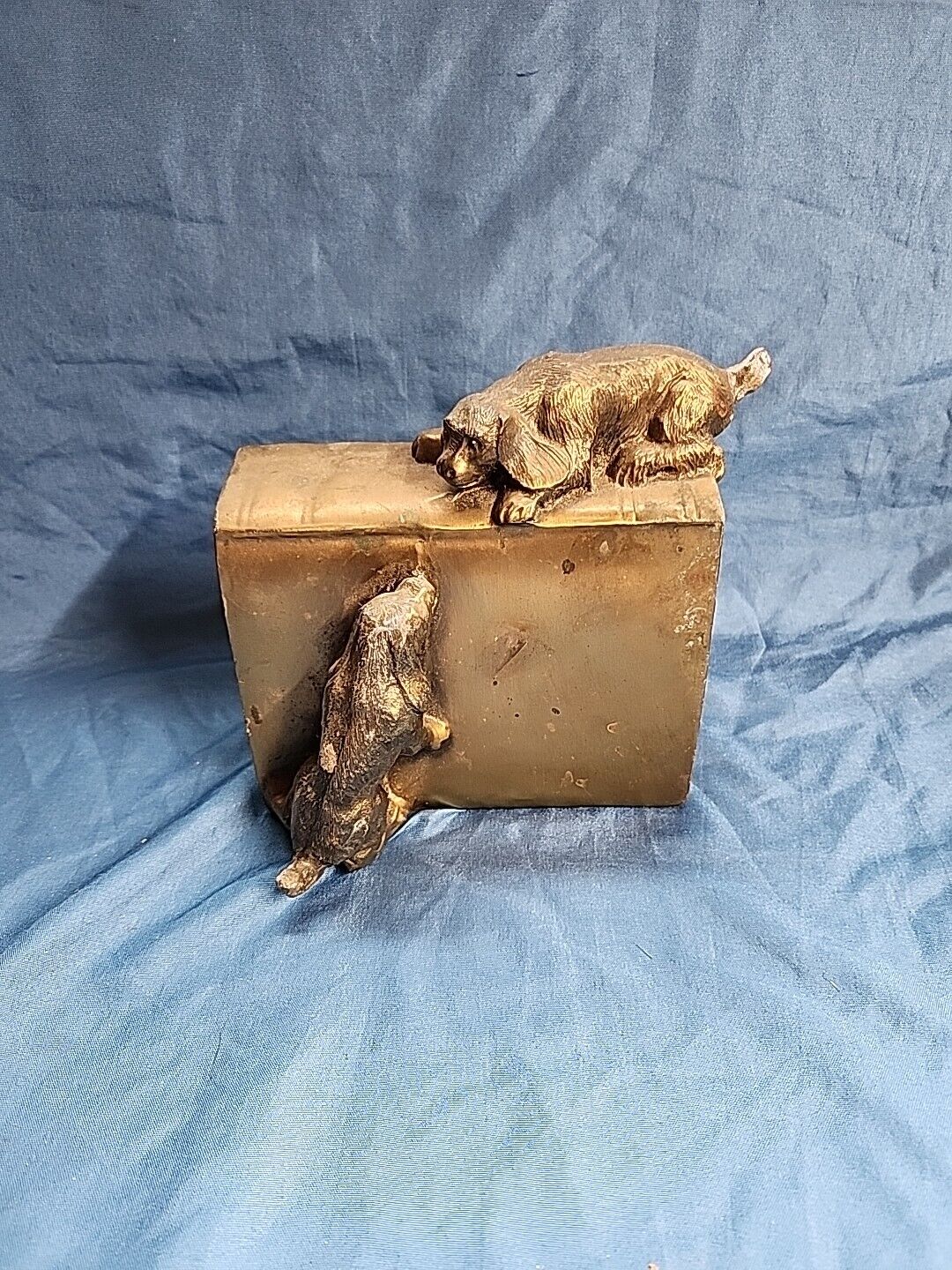 Vtg PM Craftsman Brass Bookend 430B Dogs Climbing Books Play Puppies 1 Bookend