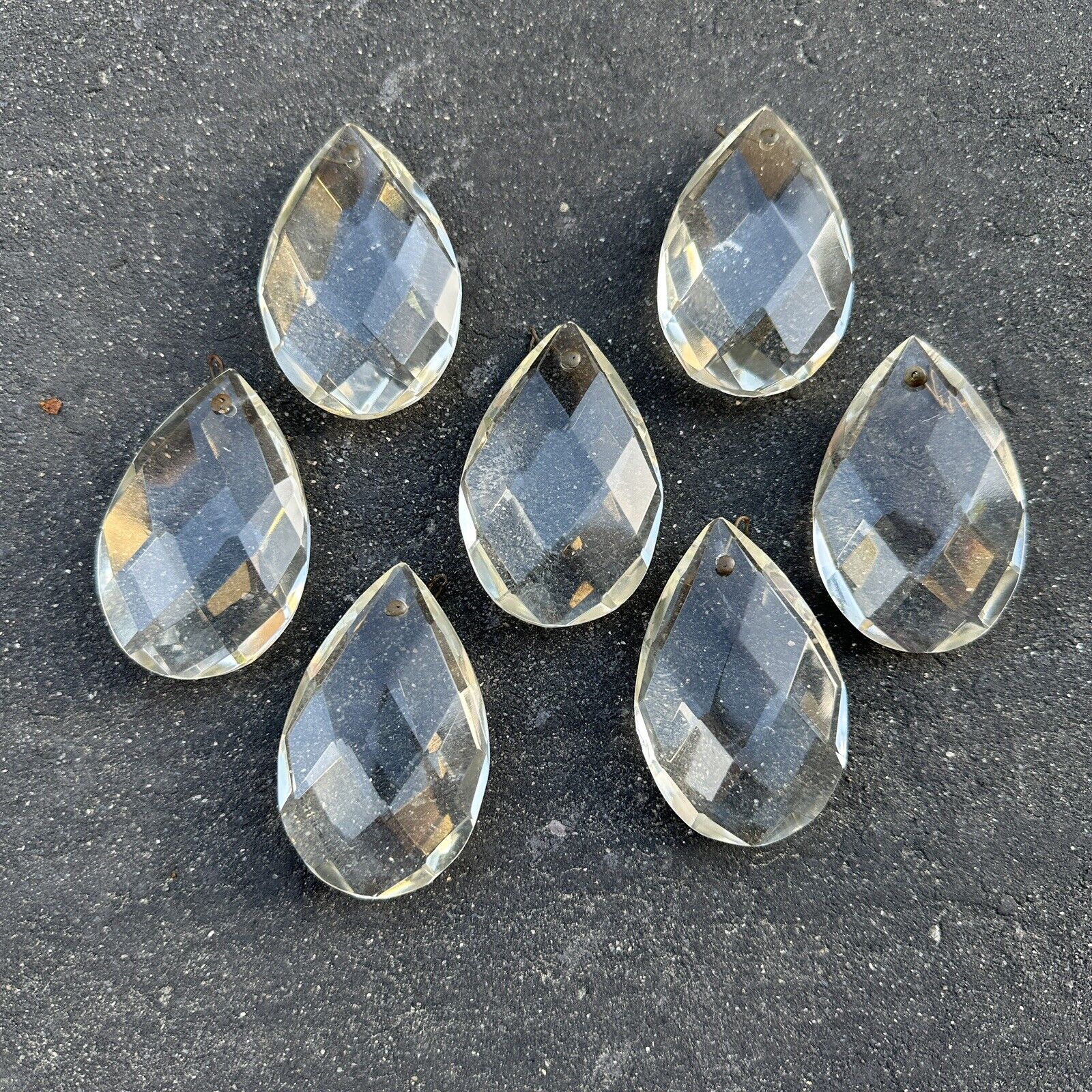 Vintage Lot of 10 Teardrop Chandelier Crystal Clear Pendeloques 2.5” Prisms