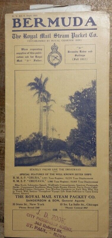 1912 Bermuda Travel Brochure Royal Mail Steam Packet Co