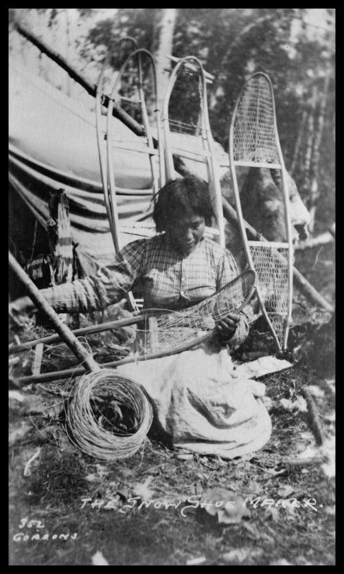 Woman making snow shoes,Eskimo,Indians of North America,Alaska,Snowshoes,c1915