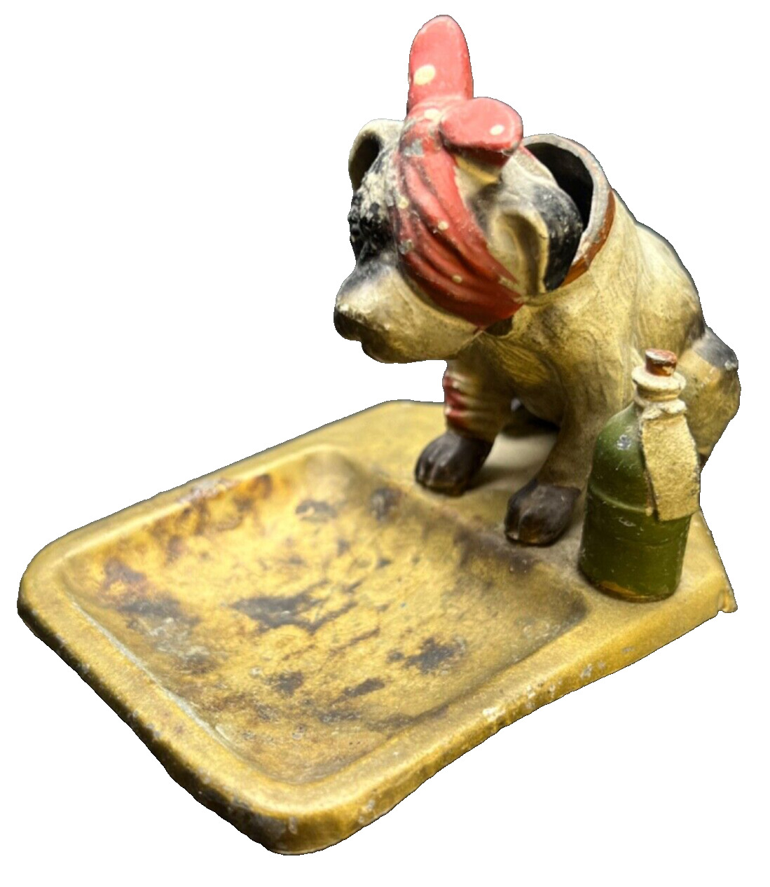 RARE 1920s AUSTRIAN Cold Painted Hangover Dog Ashtray with Nodding Head Bulldog