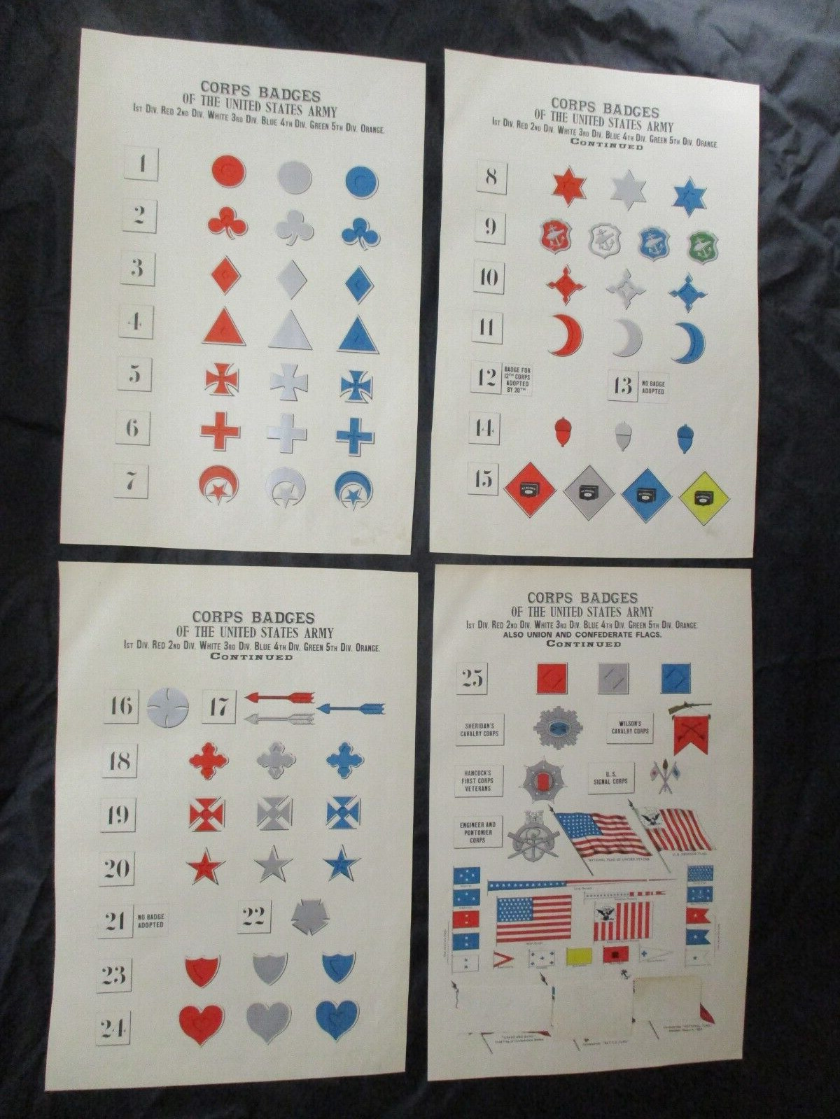 1898 Civil War Prints - Corps Badges, Insignias of U.S. Military,  Army, Cavalry