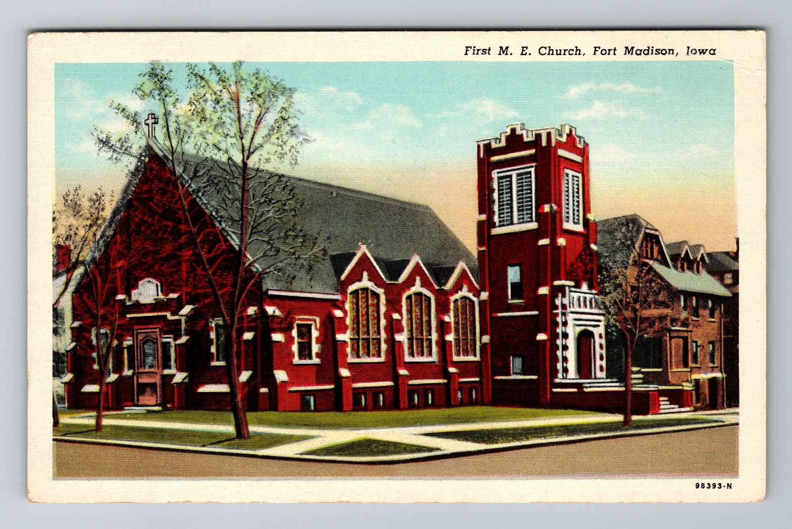 Fort Madison IA-Iowa, First ME Church, Religion, Antique, Vintage Postcard