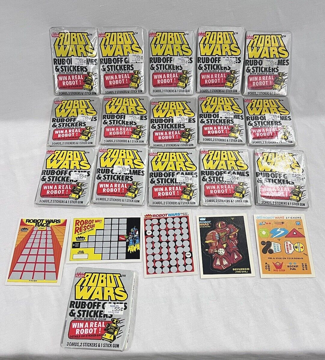 1985 Fleer Robot wars rub off games/stickers lot of 16 