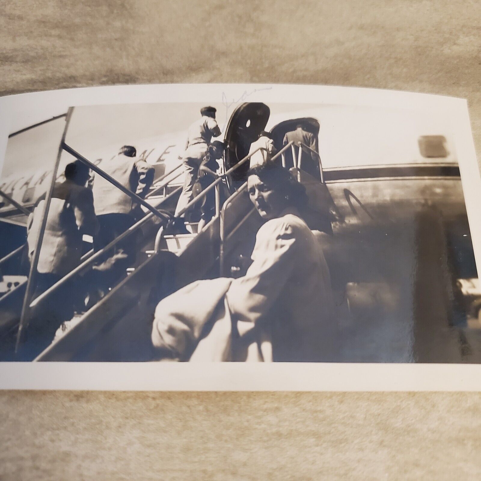 Vintage B&W Photograph On The Stairs Boarding Plane 1940s 