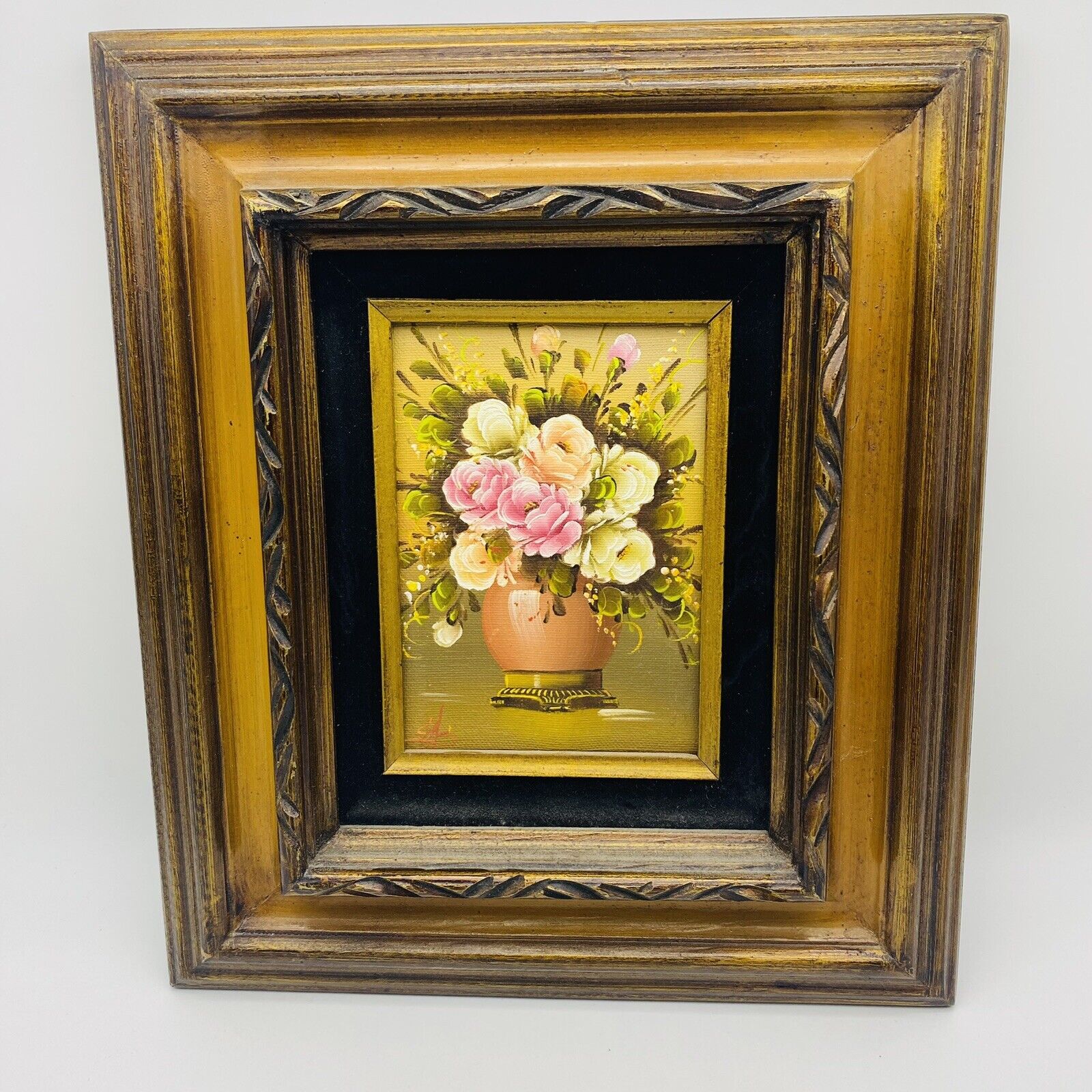 Vintage Hand Painted Floral Wall Frame 