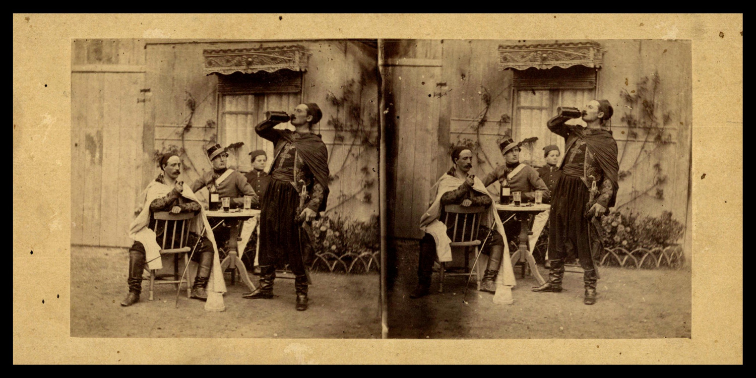 Oriental Military Drinking Wine, ca.1880, Stereo Vintage Stereo Print, 