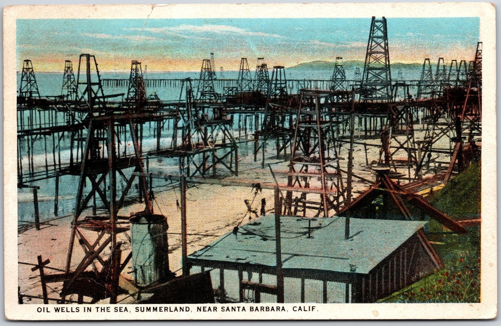 1928 Oil Wells Sea Summerland Near Santa Barbara California CA Posted Postcard