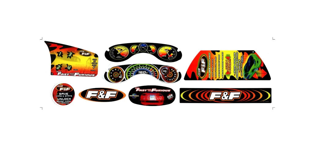 FAST & THE FURIOUS Arcade Game DASH DECAL SET - For Sit-Down Arcade Game