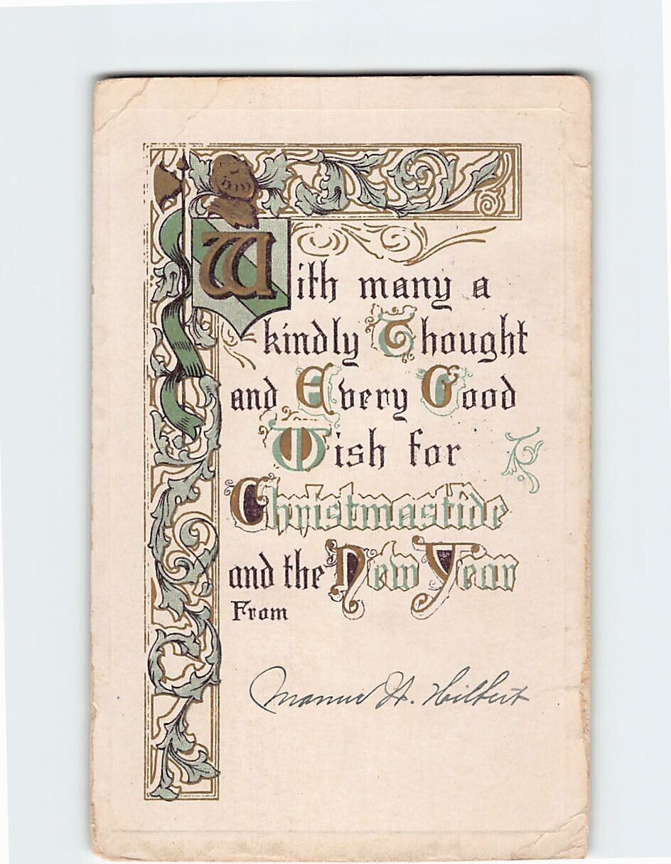 Postcard Christmas and New Year Holiday Greeting Card w/ Art Print
