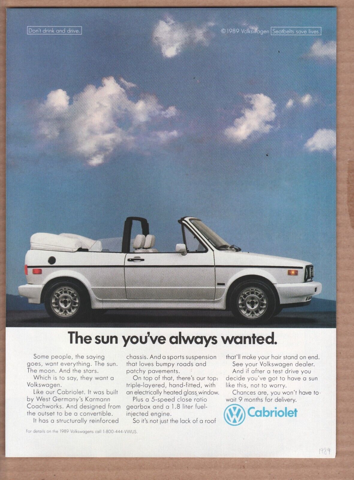 1989 VW Volkswagen Convertible Ad