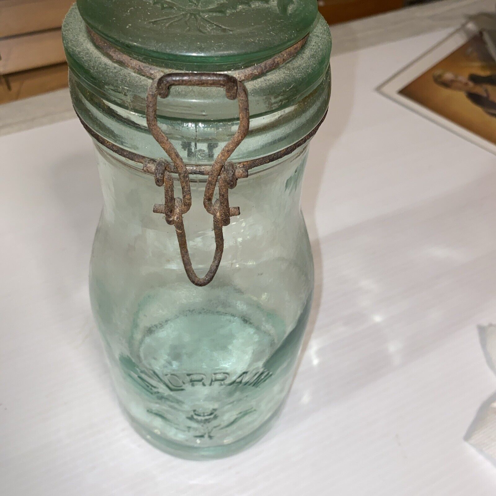 LA LORRAINE 2 LITRE fruit  jar w original Thistle Emb Lid Super Rare Find. Wow