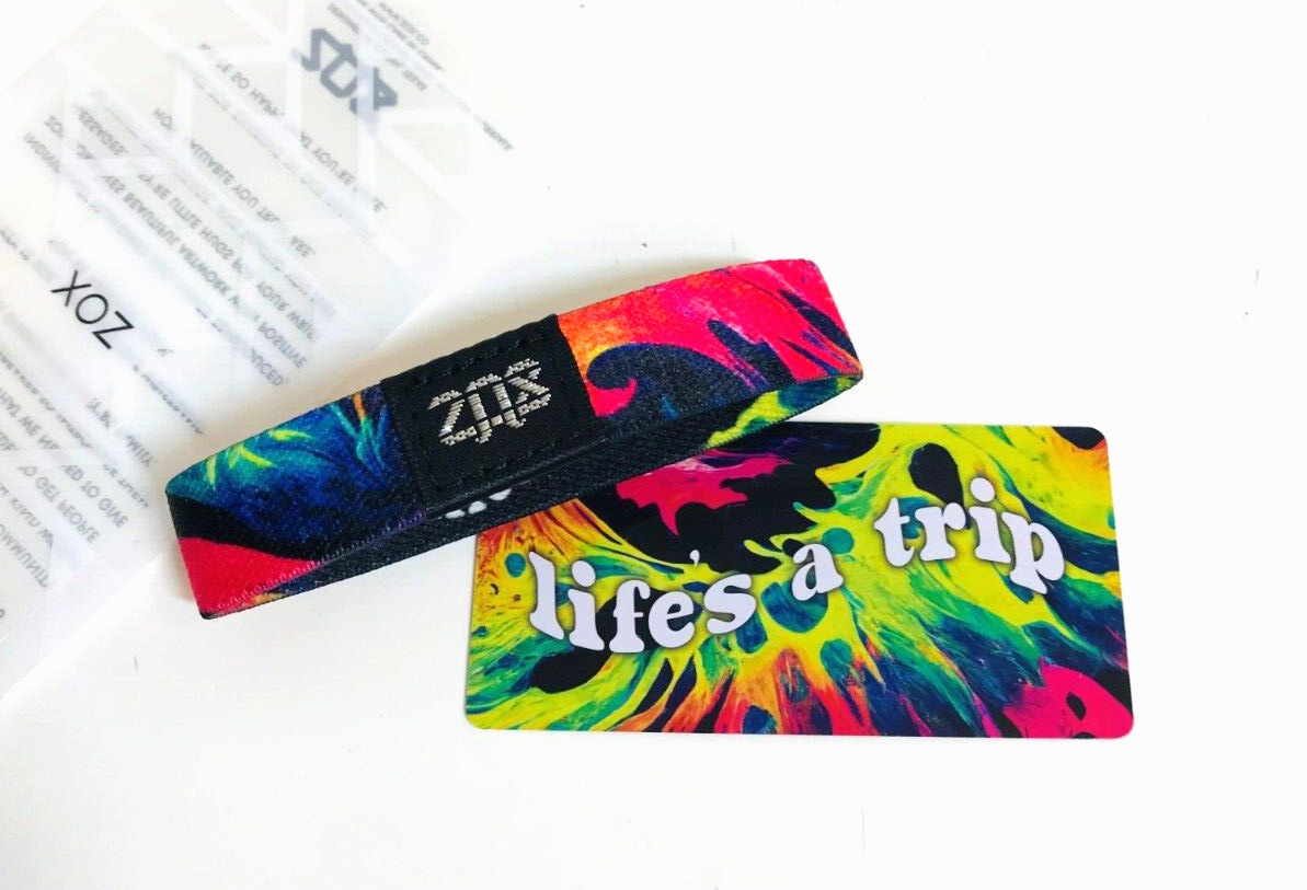 ZOX **LIFES A TRIP** Silver Single med NIP Wristband w/Card