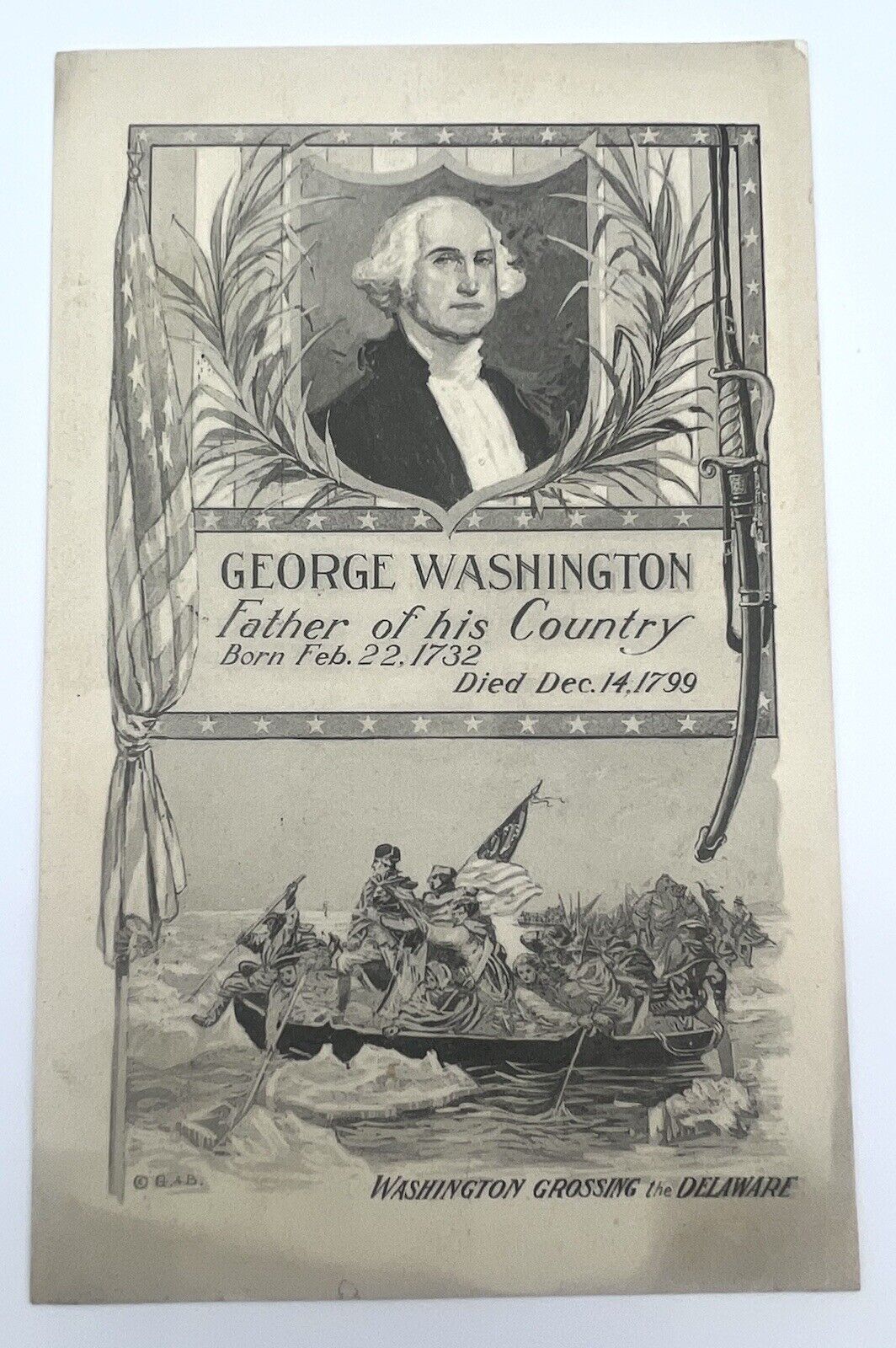 Antique 1913 George Washington Father of his Country Black & White Postcard