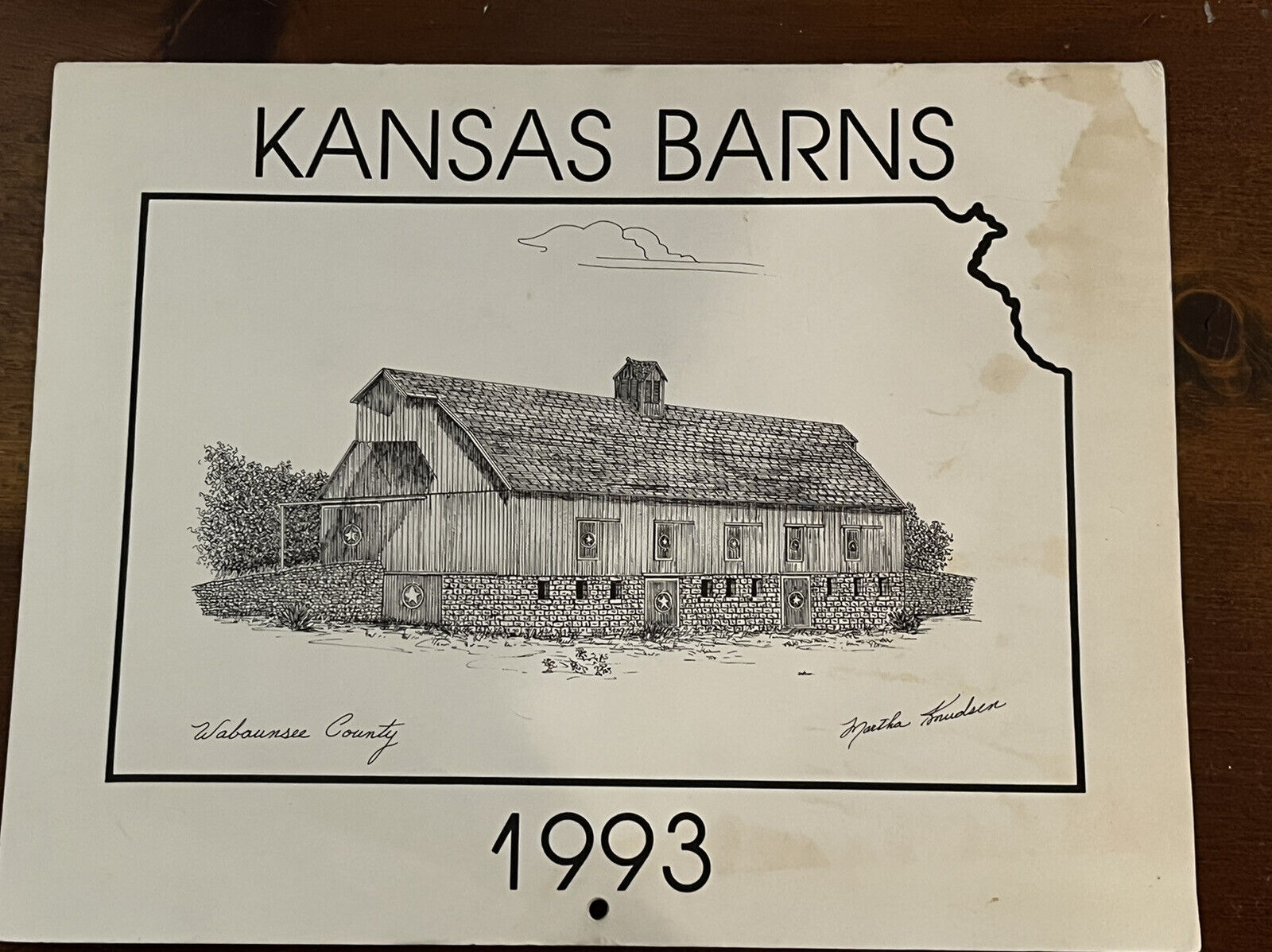 Kansas Barns Art Sketches Martha Knudson 1993 Calendar Signed Vtg Rare Art