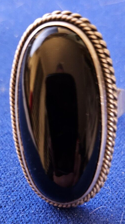 Artie Yellowhorse Navajo - Sterling Silver Black Onyx Ring  9-1/2