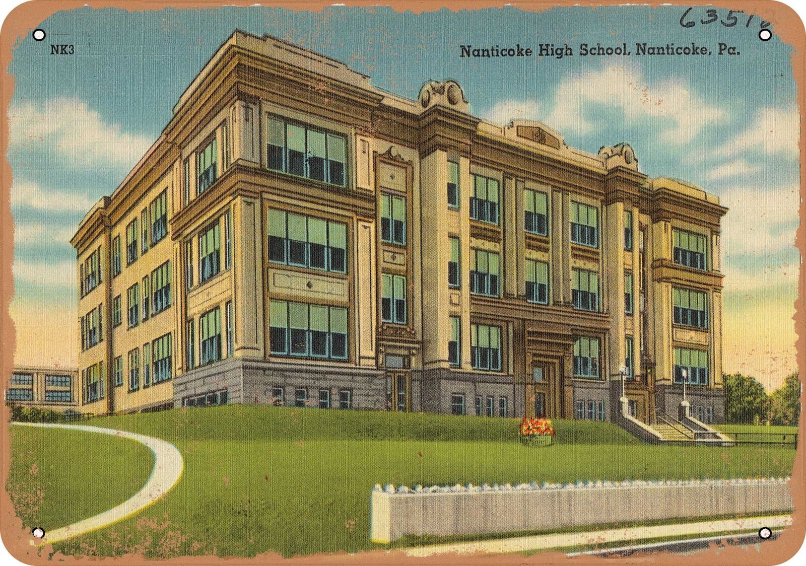 Metal Sign - Pennsylvania Postcard - Nanticoke High School, Nanticoke, Pa.