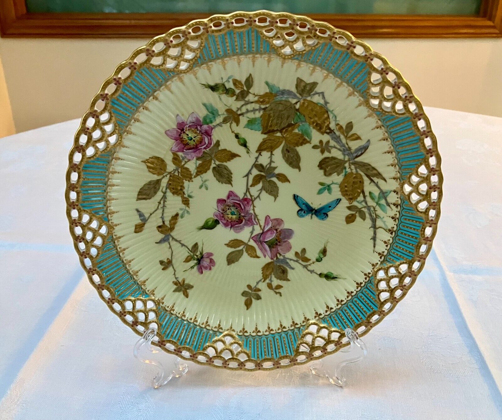 Derby Porcelain Aesthetic Period Gilt & Enamelled Botanical Themed Cabinet Plate