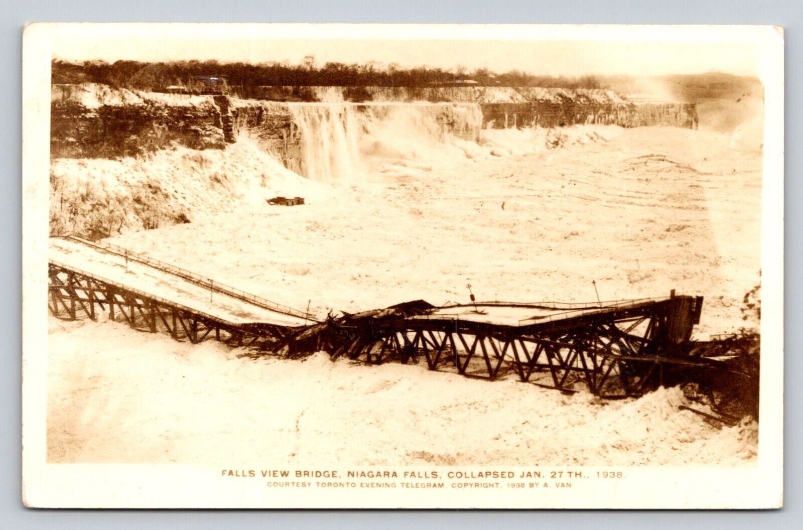 RPPC Falls View Bridge Collapsed Real Photo Niagara Falls New York P82A