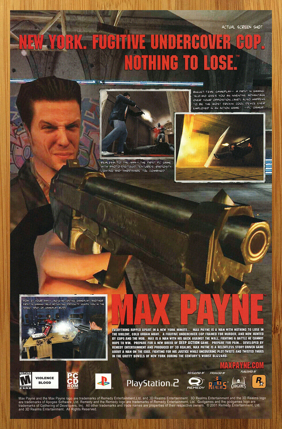 2001 Max Payne PC PS2 Xbox Vintage Print Ad/Poster Authentic Official Promo Art