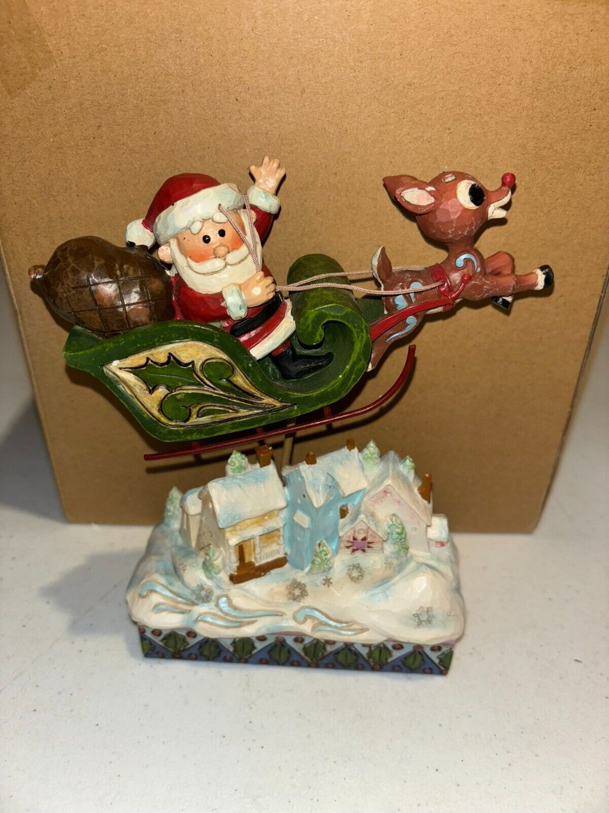 Jim Shore Rudolph The Red-Nosed Reindeer Santa Sleigh Statue 6001593 RARE READ