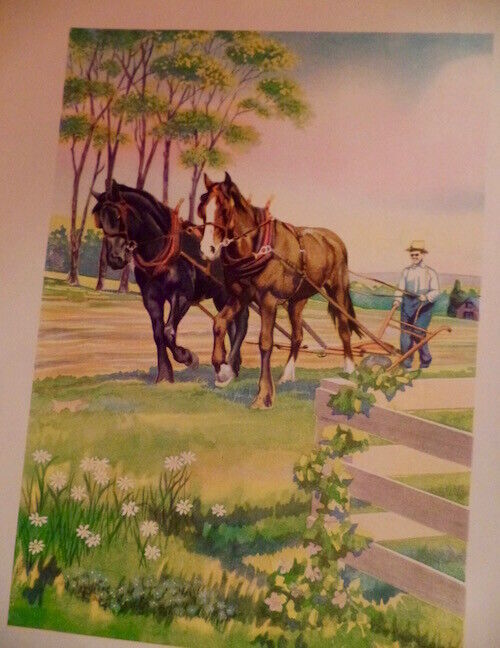 Vintage Draft Plow Horses Print 1939 Children\'s Book Illustration Victor Becker 