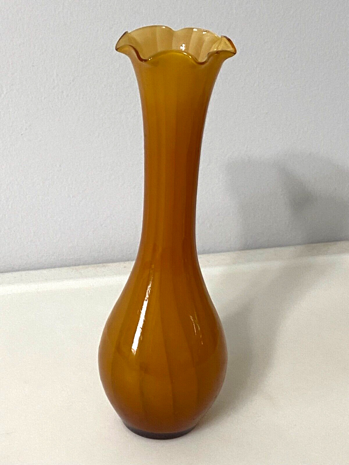 MCM Vintage Butterscotch Swirl Cased Art Glass Vase Hand Blown