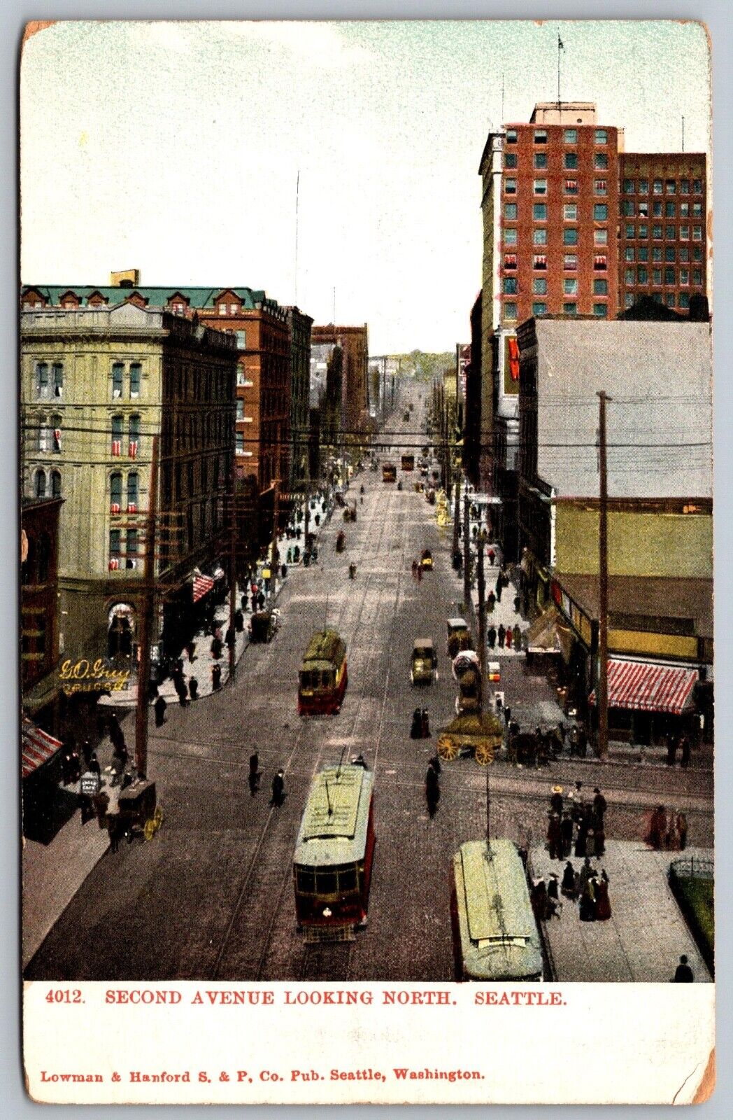 1907 Second Ave Looking North Seattle WA Antique Street View UDB Old Postcard H1