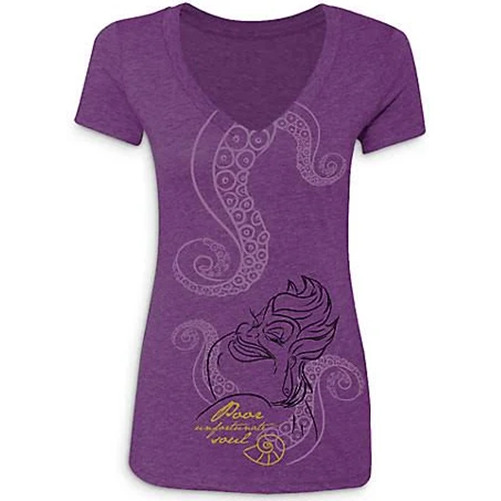 (2X) Disney Parks Little Mermaid URSULA Women\'s Purple V-Neck Shirt Villains Tee