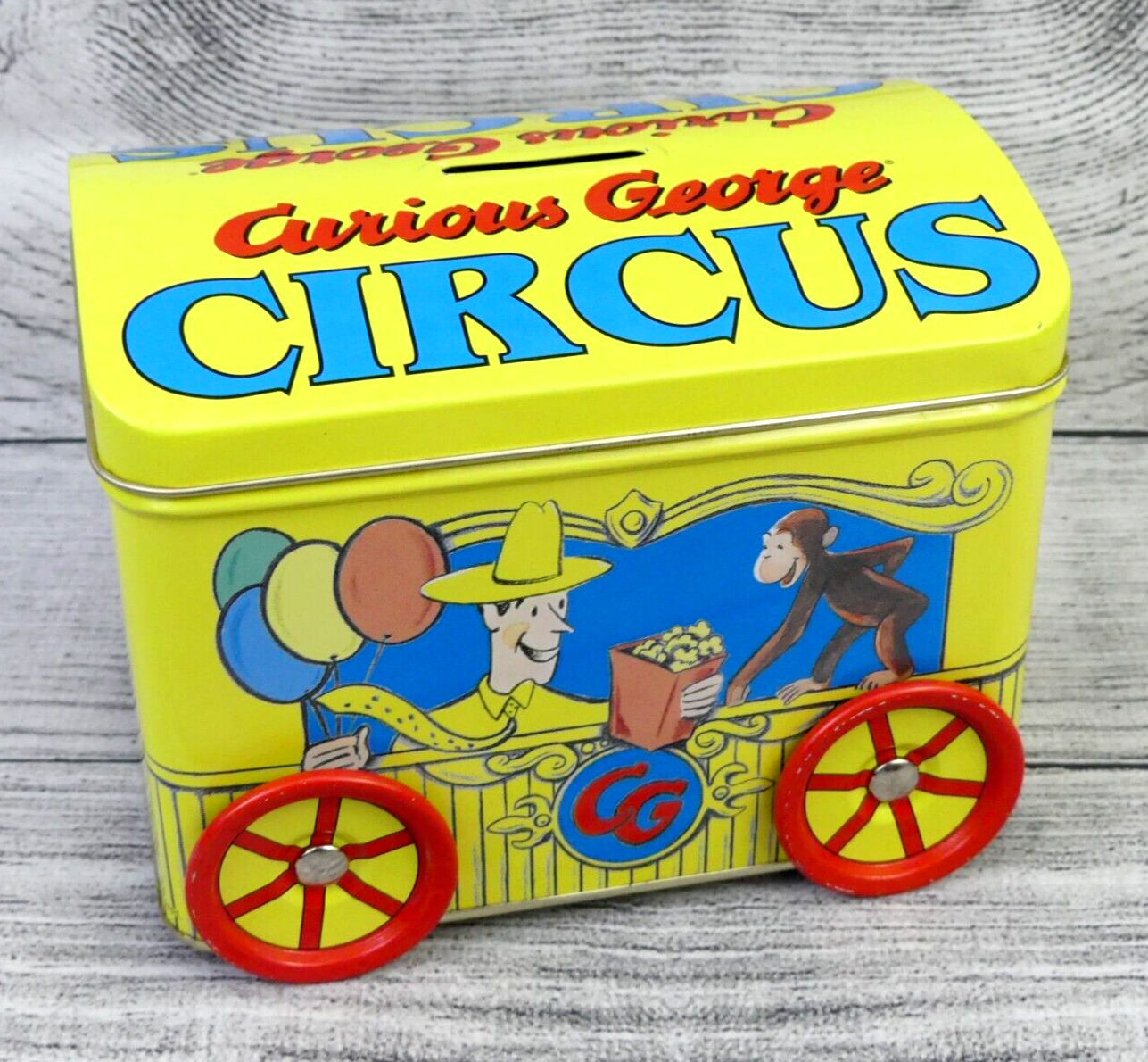 Curious George Circus Peanut Rolling Coin Bank Memorabilia/Merchandise TIN ONLY