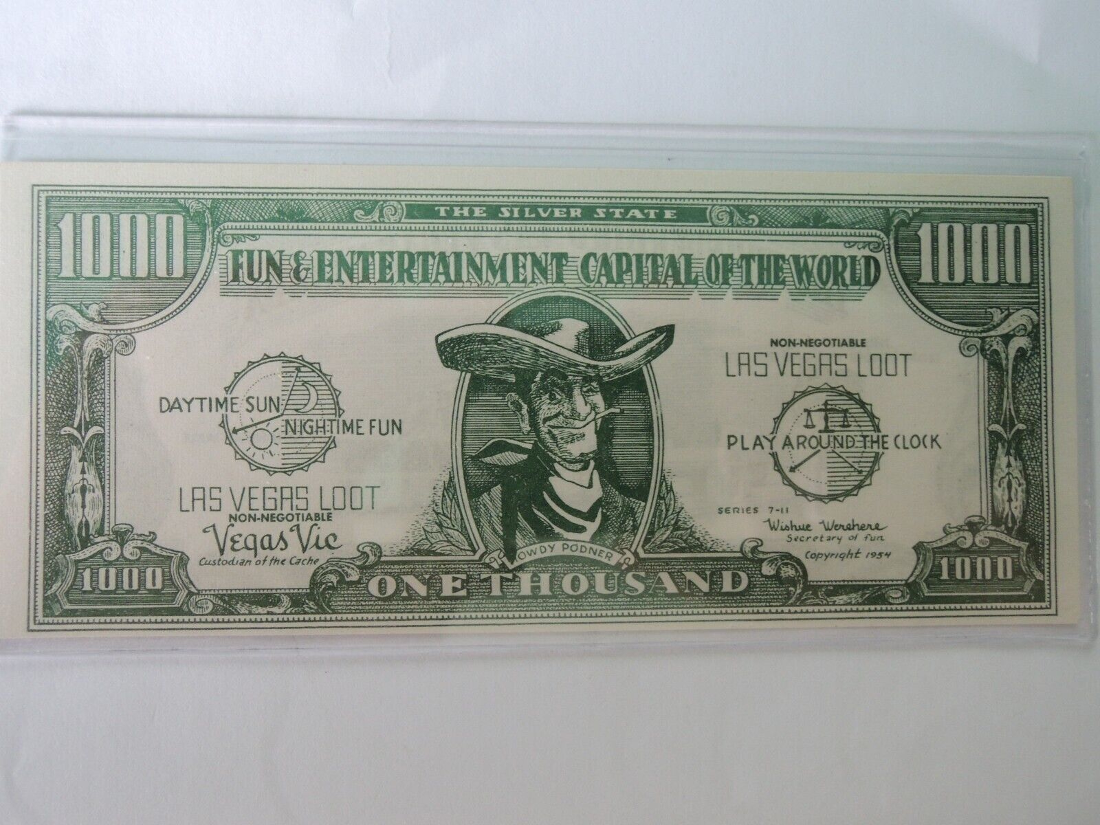 1954 Las Vegas Loot 1000 Dollar Bill. The Thunderbird Casino.